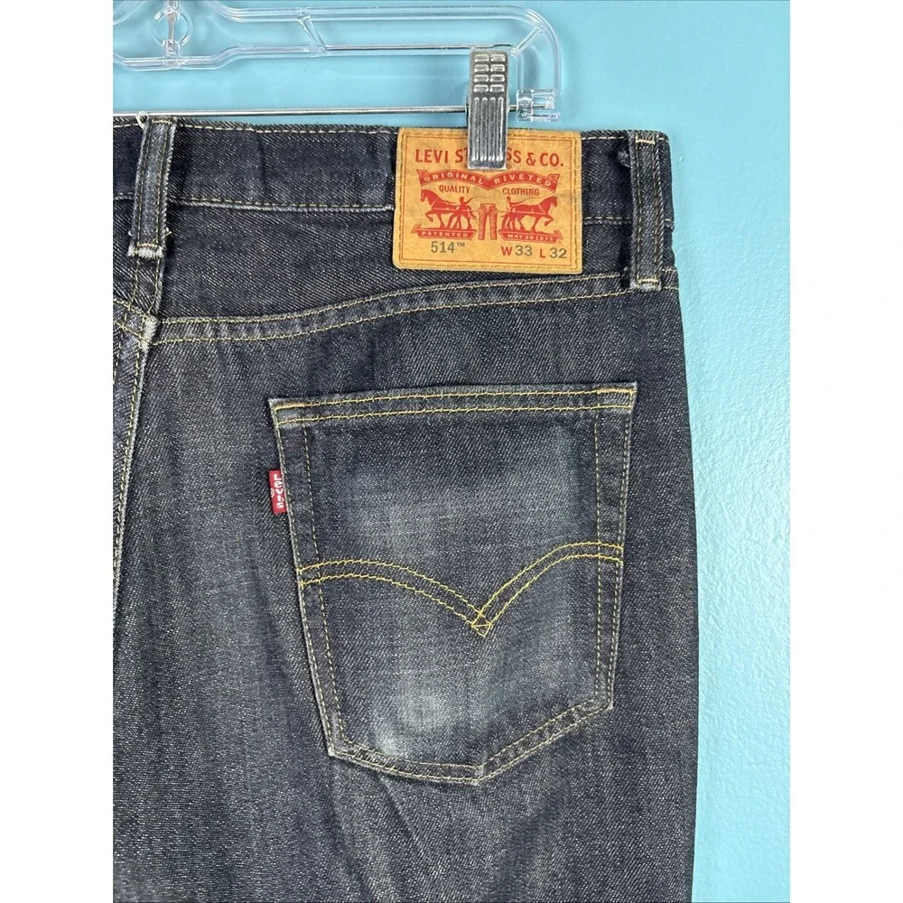 Levi's 514 33 X 32 Straight Fit, Mid Knight Dark Wash Mens Jeans Whiskers Fade